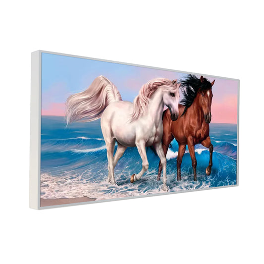 Big Panoramic Two Running Horses Canvas Wall Painting