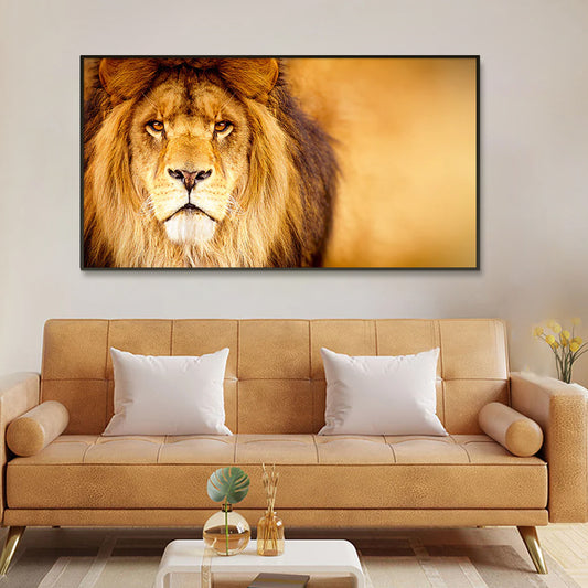 Life-Like African Male Lion Wall Portrait / Wildlife Painting