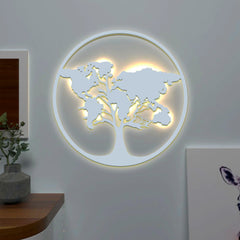 The World Map Tree Backlit Wall Art/ Night Light, Walnut Finish