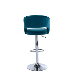 Emerald Blue Plush Feel Velvet Adjustable Bar Stool