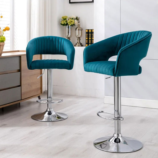 Emerald Plush Feel Velvet Adjustable Bar Stool