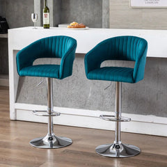 Emerald Blue Plush Feel Velvet Adjustable Bar Stool