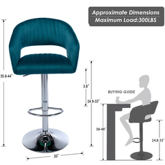 Emerald Blue Plush Feel Velvet Adjustable Bar Stool