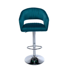 Emerald Blue Plush Feel Velvet Adjustable Bar Stool