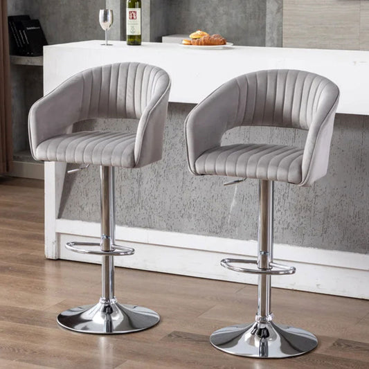 Grey Plush Feel Velvet Adjustable Bar Stool / Long Chair
