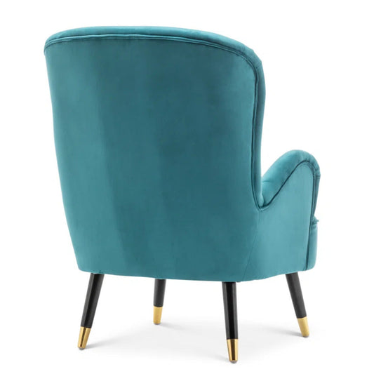 Luxury Turquoise Velvet Lounge Chair With Ottoman