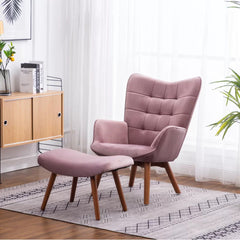 Tufted Curvy Long Back Lounge Chair With Ottoman