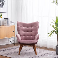 Tufted Curvy Long Back Peach Lounge Chair With Ottoman