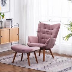 Tufted Curvy Long Back Lounge Chair With Ottoman