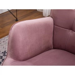 Tufted Curvy Long Back Peach Lounge Chair With Ottoman