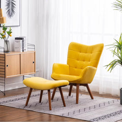 Tufted Curvy Long Back Lounge Chair With Ottoman