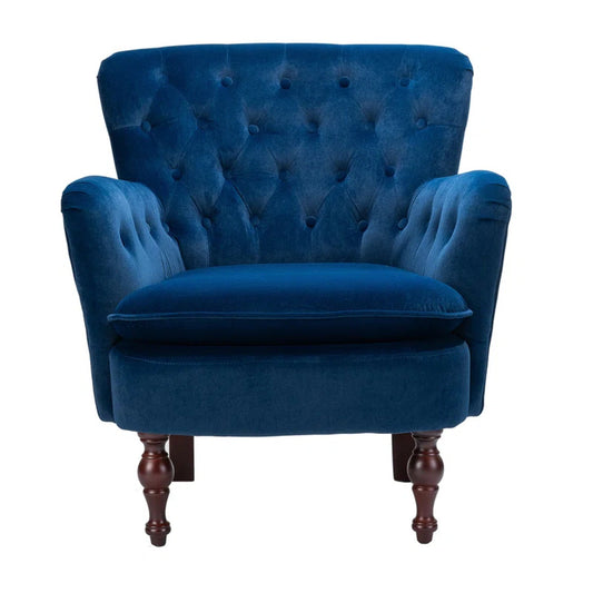 Detailed Tufted Super Comfy Navy Blue Velvet Lounge Chair