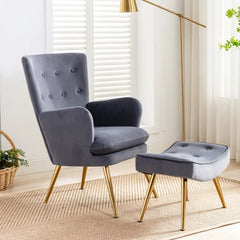 Tufted Long Back Lounge Chair With Ottoman