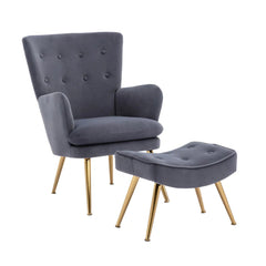 Tufted Long Back Lounge Chair With Ottoman