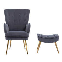 Tufted Long Back Lounge Chair With Ottoman