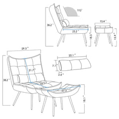 Tufted Long Back Lounge Chair With Ottoman