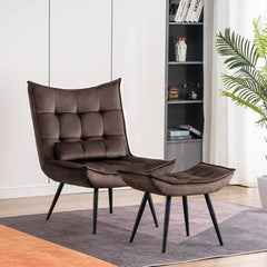 Leatherette Armchair With Footrest & Cushion