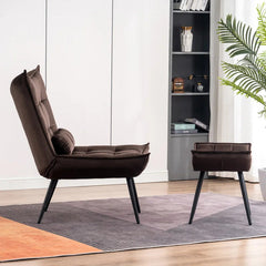 Leatherette Armchair With Footrest & Cushion