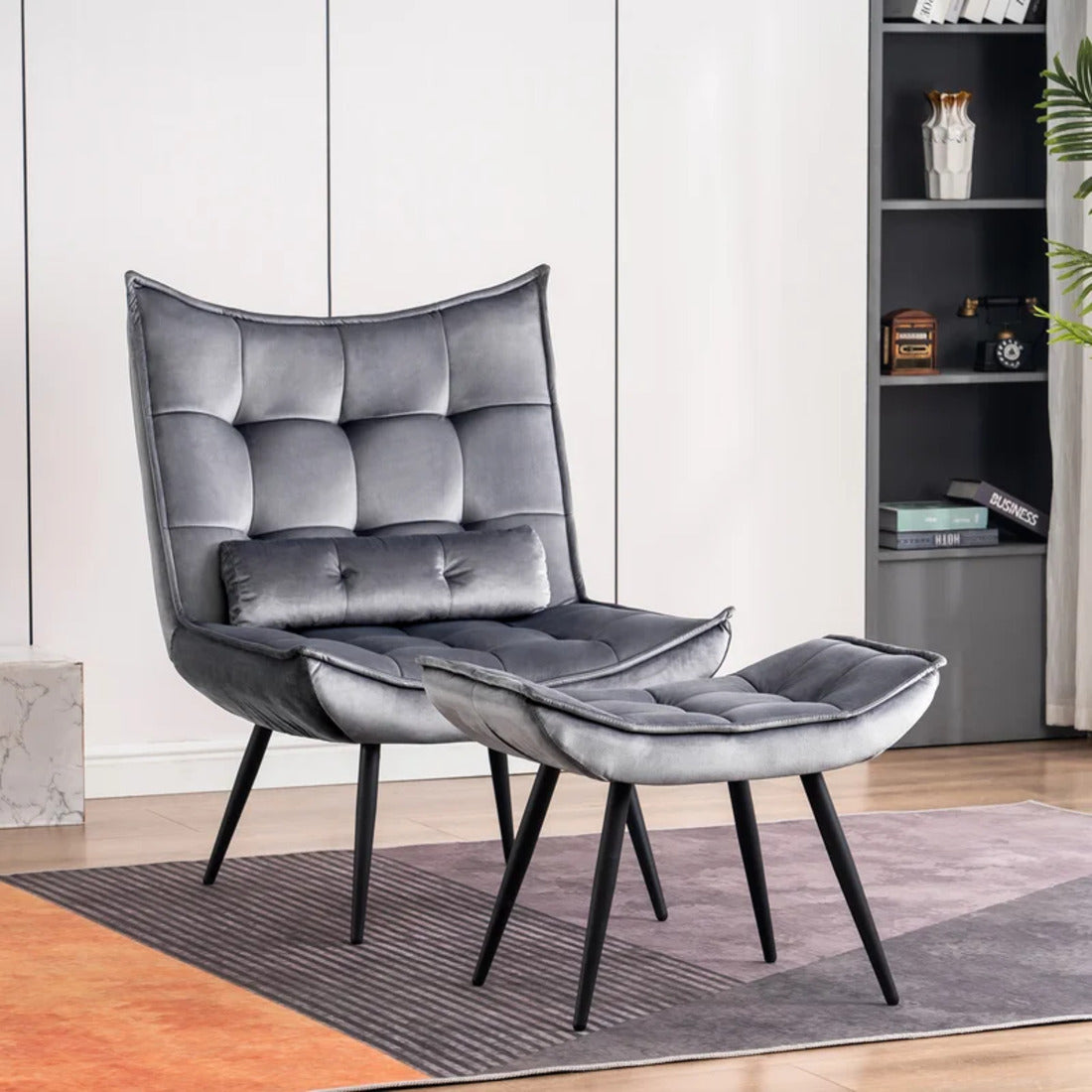 Leatherette Armchair With Footrest & Cushion