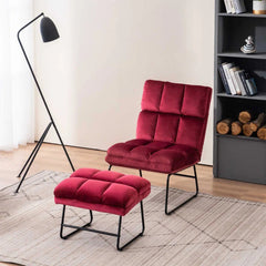 Square Tufted Velvet Chair With Footrest