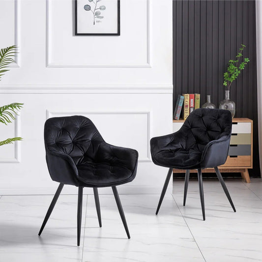 Rich Black Comfy Padded Tufted Velvet Lounge Chair