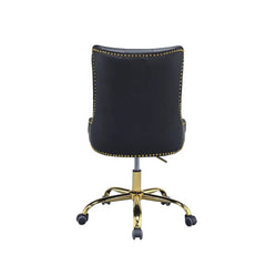 Golden Button Edge Black Leatherette Armchair