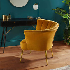 Opening Shell Designer Yellow Velvet Lounge Chair