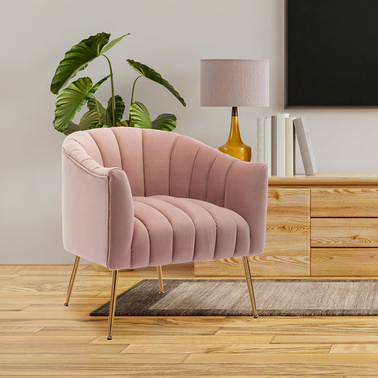 Vertical Channel Tufted Pink Velvet Lounge Chair