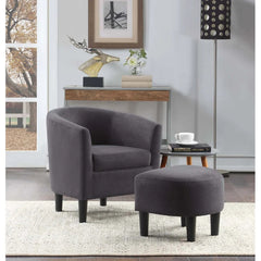 Comfy Round Back Velvet Chair With Ottoman