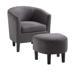 Comfy Round Back Velvet Chair With Ottoman