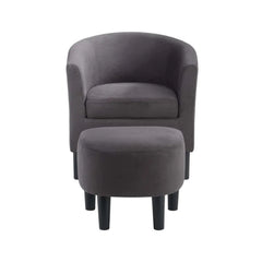 Comfy Round Back Velvet Chair With Ottoman