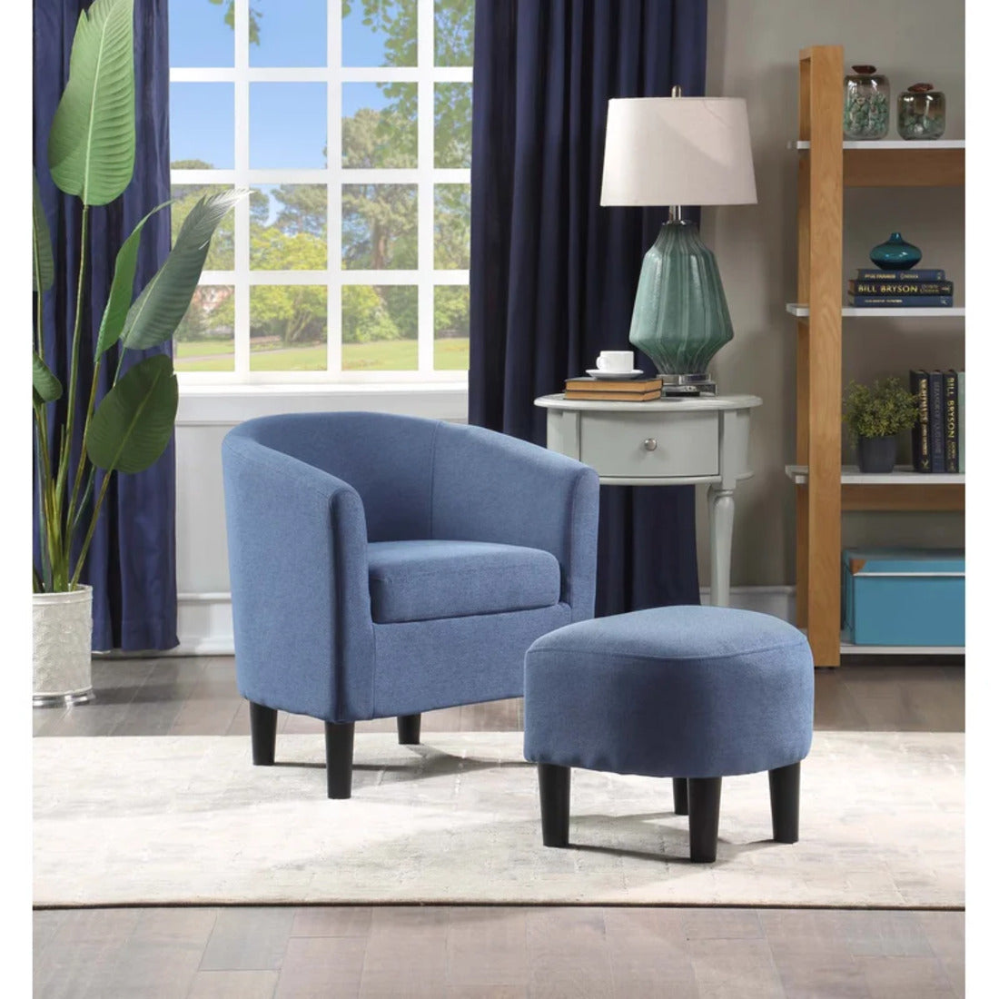 Comfy Round Back Velvet Chair With Ottoman