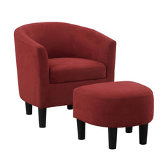 Comfy Round Back Velvet Chair With Ottoman