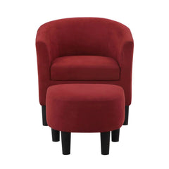 Comfy Round Back Velvet Chair With Ottoman