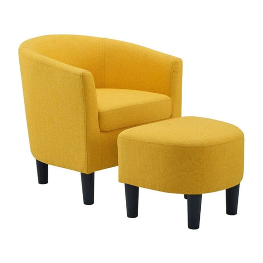 Yellow Comfy Round Back Velvet Chair With Ottoman