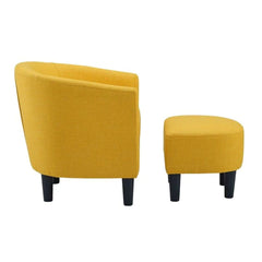 Comfy Round Back Velvet Chair With Ottoman