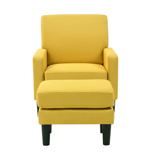 Yellow Standard Velvet Chair With Ottoman