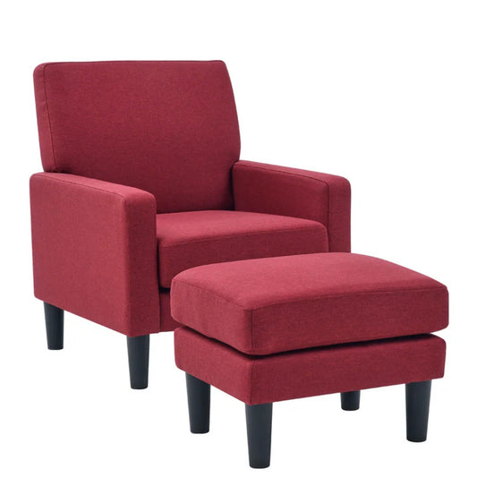 Crimson Red Standard Velvet Chair With Ottoman