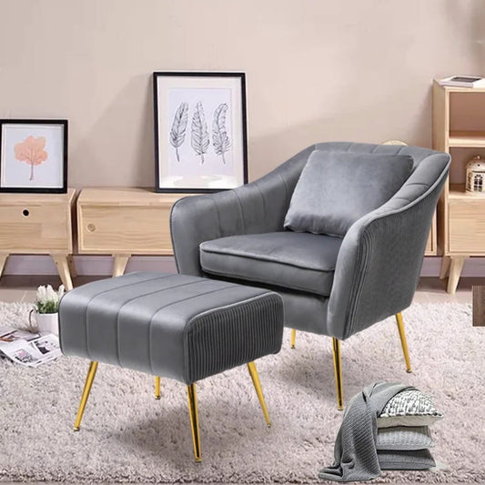 Grey Fluffy Super Comfy Velvet Lounge Chair With Ottoman