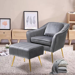 Fluffy Super Comfy Velvet Lounge Chair With Ottoman