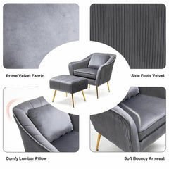 Fluffy Super Comfy Velvet Lounge Chair With Ottoman