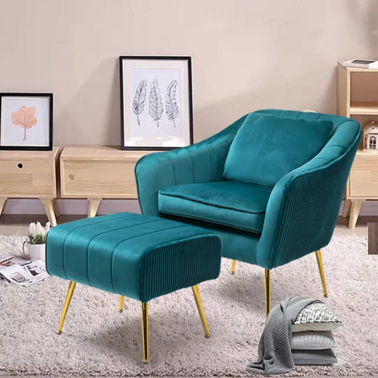 Emerald Fluffy Super Comfy Velvet Lounge Chair With Ottoman