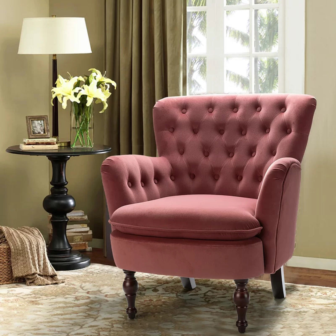 Detailed Tufted Super Comfy Velvet Lounge Chair