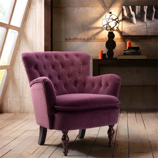 Detailed Tufted Super Comfy Magenta Velvet Lounge Chair