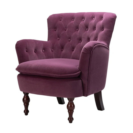 Detailed Tufted Super Comfy Magenta Velvet Lounge Chair