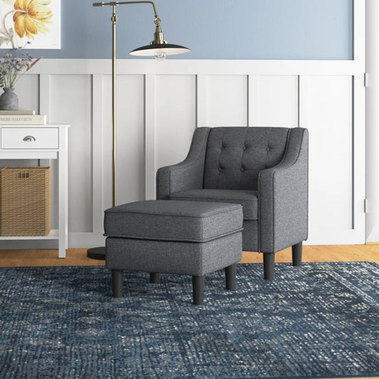 Grey Tufted Comfy Lounge Chair With Ottoman