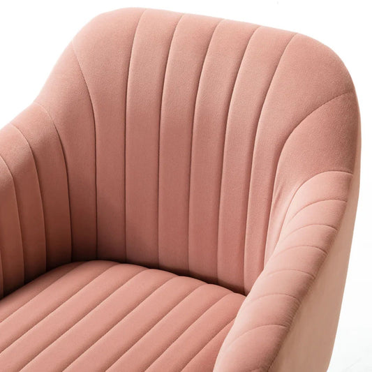 Refined Baby Pink Tufted Velvet Armchair With Golden Legs
