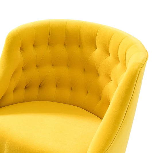 Comfort Back Tufted Yellow PU Foam Armchair With Golden Base
