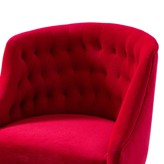 Comfort Back Tufted Red PU Foam Armchair With Golden Base