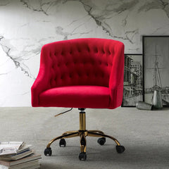 Comfort Back Tufted Red PU Foam Armchair With Golden Base